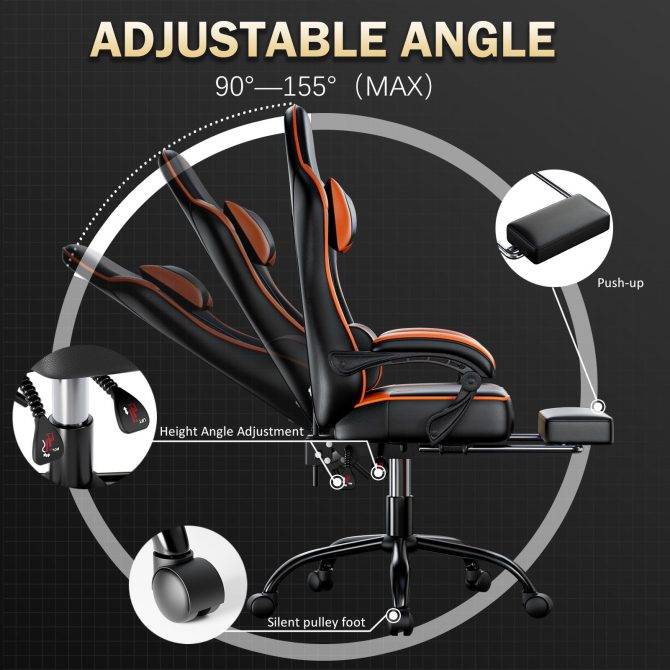 Video Game Chairs for Adults, PU Leather Gaming Chair with Footrest, 360°Swivel Adjustable Lumbar Pillow Gamer Chair, Comfortable Computer Chair for Heavy People - Image 3