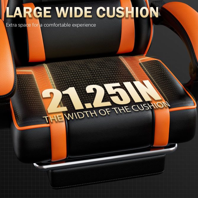 Video Game Chairs for Adults, PU Leather Gaming Chair with Footrest, 360°Swivel Adjustable Lumbar Pillow Gamer Chair, Comfortable Computer Chair for Heavy People - Image 4