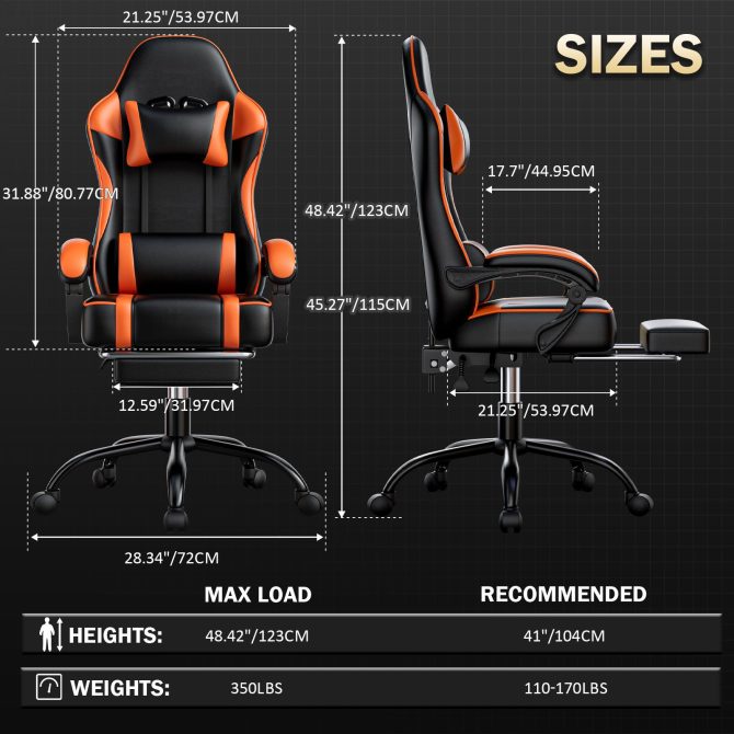 Video Game Chairs for Adults, PU Leather Gaming Chair with Footrest, 360°Swivel Adjustable Lumbar Pillow Gamer Chair, Comfortable Computer Chair for Heavy People - Image 7