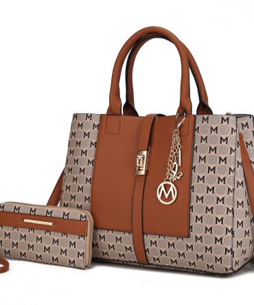 MKF Collection Yuliana Circular M emblem Print Satchel Bag with Wallet by Mia k