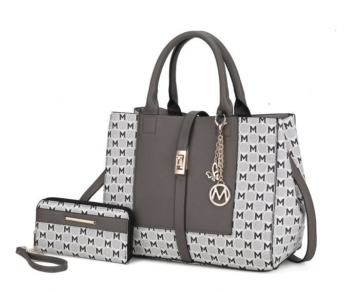 MKF Collection Yuliana Circular M emblem Print Satchel Bag with Wallet by Mia k - Image 9