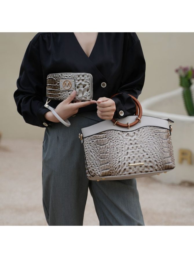 MKF Collection Phoebe Faux Crocodile Embossed Vegan Leather Women Tote with Wristlet Wallet Bag by Mia k - Image 48