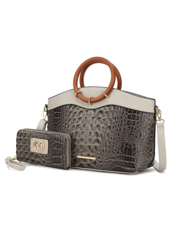MKF Collection Phoebe Faux Crocodile Embossed Vegan Leather Women Tote with Wristlet Wallet Bag by Mia k - Image 47