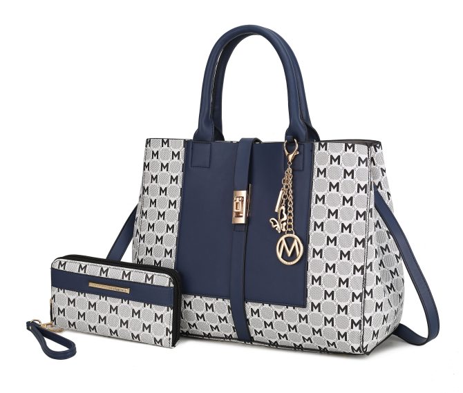 MKF Collection Yuliana Circular M emblem Print Satchel Bag with Wallet by Mia k - Image 49