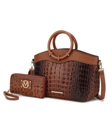 MKF Collection Phoebe Faux Crocodile Embossed Vegan Leather Women Tote with Wristlet Wallet Bag by Mia k