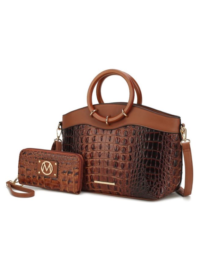MKF Collection Phoebe Faux Crocodile Embossed Vegan Leather Women Tote with Wristlet Wallet Bag by Mia k