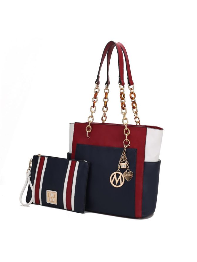 MKF Collection Rochelle Vegan Color Block Vegan Leather Women's Tote Bag with Wristlet by Mia k - Image 73