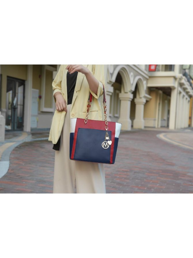 MKF Collection Rochelle Vegan Color Block Vegan Leather Women's Tote Bag with Wristlet by Mia k - Image 50