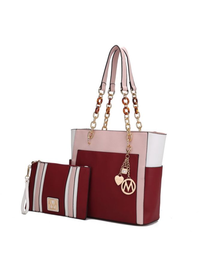 MKF Collection Rochelle Vegan Color Block Vegan Leather Women's Tote Bag with Wristlet by Mia k - Image 49