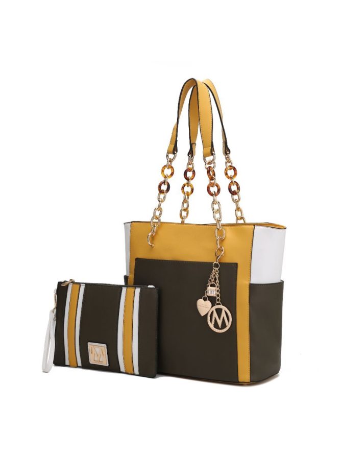 MKF Collection Rochelle Vegan Color Block Vegan Leather Women's Tote Bag with Wristlet by Mia k - Image 41