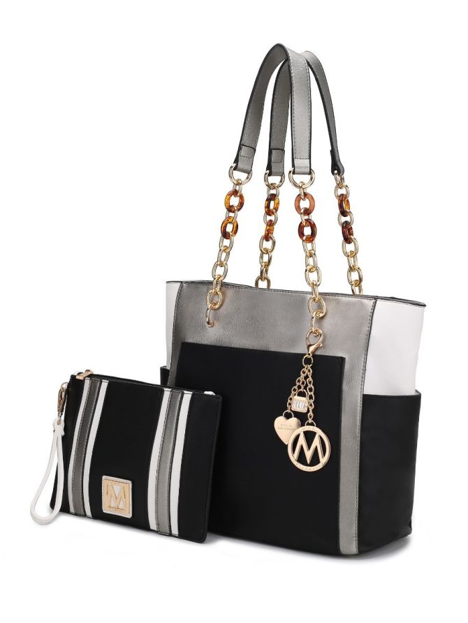 MKF Collection Rochelle Vegan Color Block Vegan Leather Women's Tote Bag with Wristlet by Mia k - Image 65