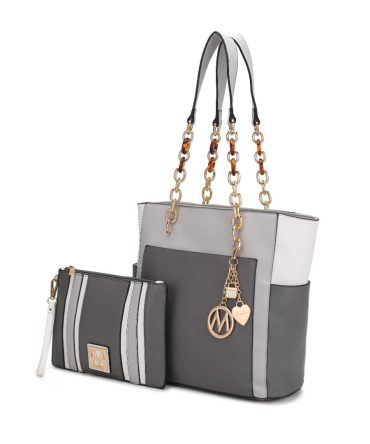 MKF Collection Rochelle Vegan Color Block Vegan Leather Women's Tote Bag with Wristlet by Mia k