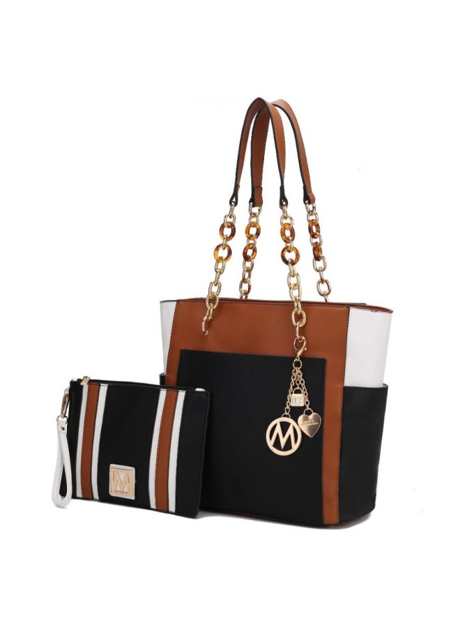 MKF Collection Rochelle Vegan Color Block Vegan Leather Women's Tote Bag with Wristlet by Mia k - Image 9