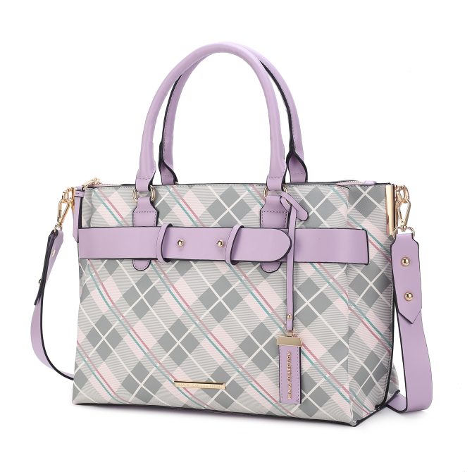 MKF Collection Coleen Vegan Leather Women Plaid Satchel Bag by Mia k