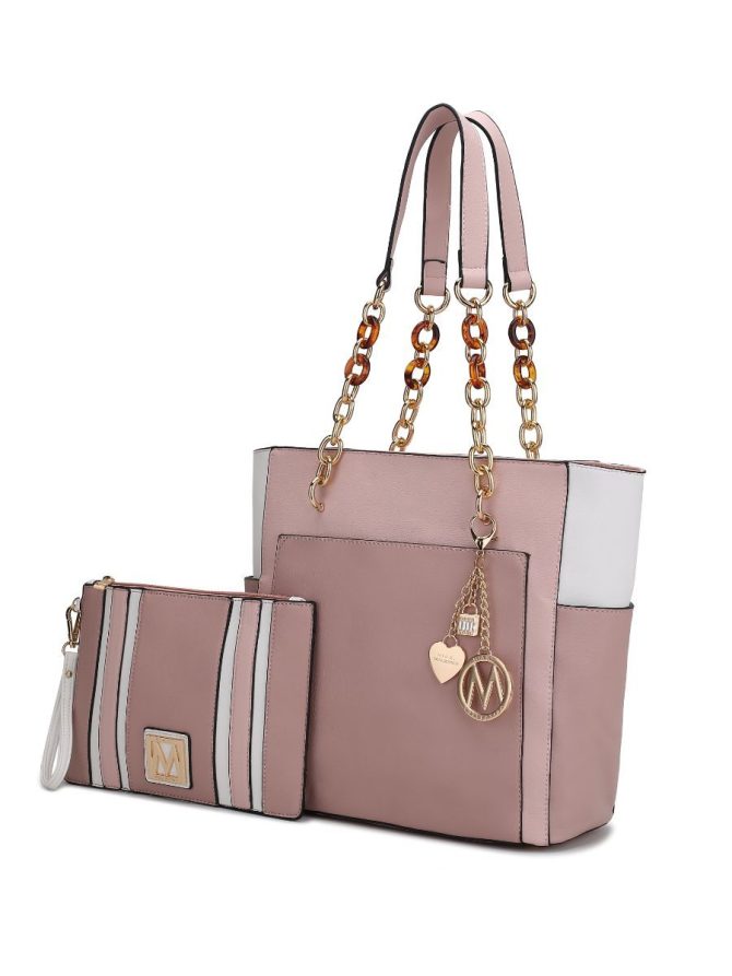 MKF Collection Rochelle Vegan Color Block Vegan Leather Women's Tote Bag with Wristlet by Mia k - Image 57