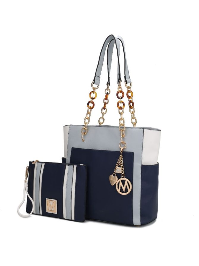 MKF Collection Rochelle Vegan Color Block Vegan Leather Women's Tote Bag with Wristlet by Mia k - Image 17