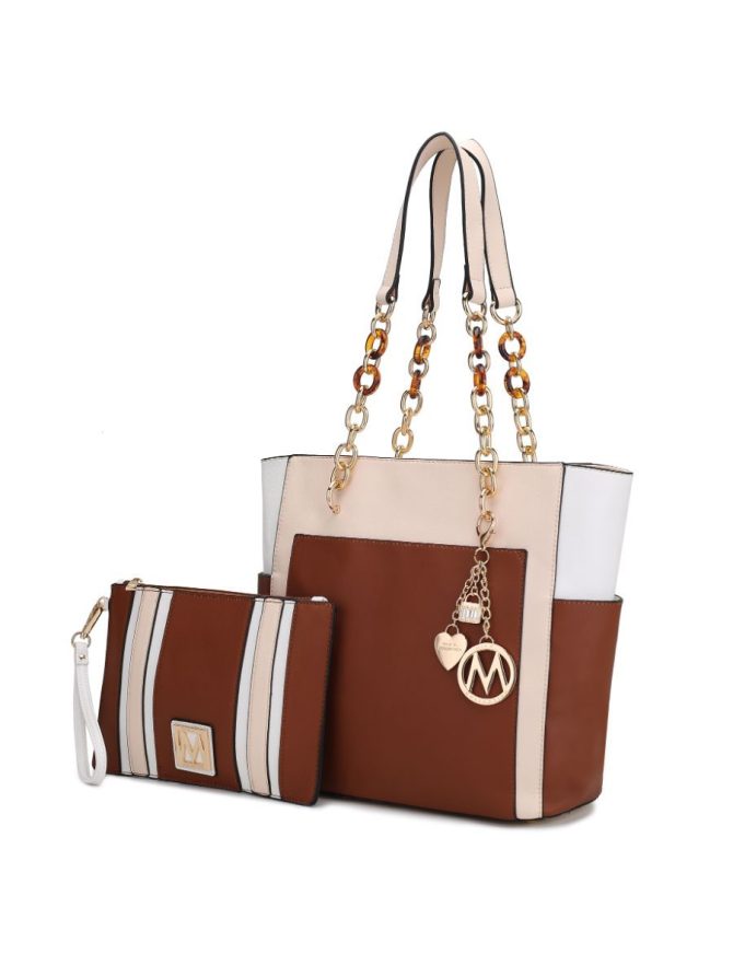 MKF Collection Rochelle Vegan Color Block Vegan Leather Women's Tote Bag with Wristlet by Mia k - Image 25