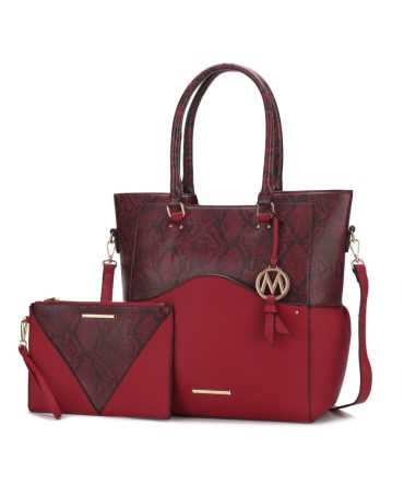 MKF Collection Iris Snake Embossed Vegan Leather Women Tote Bag with matching Wristlet Pouch by Mia k