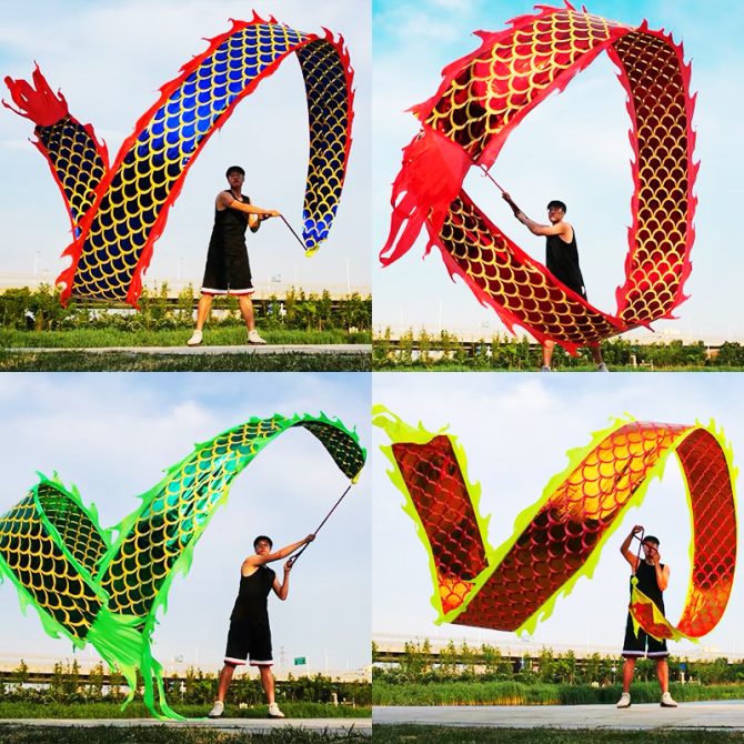 DSJUGGLING 3D Dragon Poi with 340g Weighted Ball & 1.1 Meters Swing Rope - Silk Flowy Shaking & Flinging Chinese Golden Dragon Ribbon Streamer + Travel Bag! - Image 14