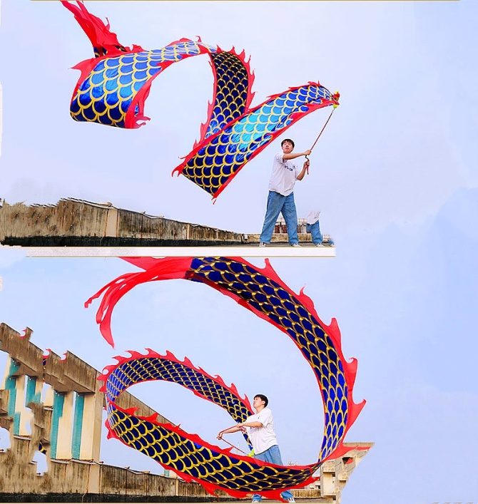 DSJUGGLING 3D Dragon Poi with 340g Weighted Ball & 1.1 Meters Swing Rope - Silk Flowy Shaking & Flinging Chinese Golden Dragon Ribbon Streamer + Travel Bag! - Image 18