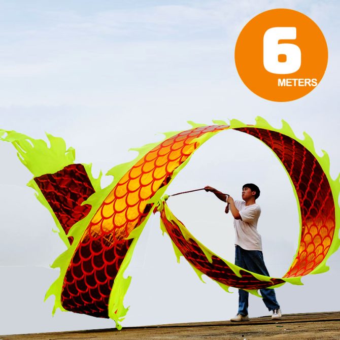 DSJUGGLING 3D Dragon Poi with 340g Weighted Ball & 1.1 Meters Swing Rope - Silk Flowy Shaking & Flinging Chinese Golden Dragon Ribbon Streamer + Travel Bag! - Image 8