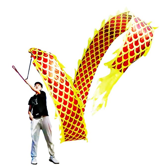 DSJUGGLING 3D Dragon Poi with 340g Weighted Ball & 1.1 Meters Swing Rope - Silk Flowy Shaking & Flinging Chinese Golden Dragon Ribbon Streamer + Travel Bag! - Image 7