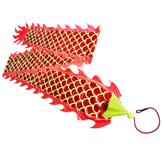 DSJUGGLING 3D Dragon Poi with 340g Weighted Ball & 1.1 Meters Swing Rope - Silk Flowy Shaking & Flinging Chinese Golden Dragon Ribbon Streamer + Travel Bag! - Image 4