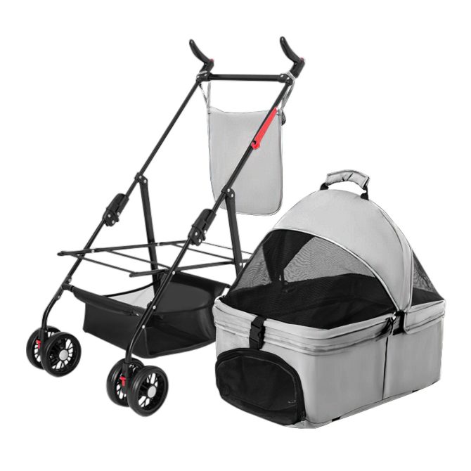 4 Wheels Pet Stroller Foldable Carrier Strolling Cart Travel Jogger Pet Stroller with Removable Liner Storage Basket for Dog Cat - Image 16