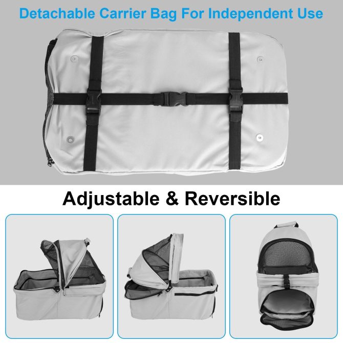 4 Wheels Pet Stroller Foldable Carrier Strolling Cart Travel Jogger Pet Stroller with Removable Liner Storage Basket for Dog Cat - Image 10