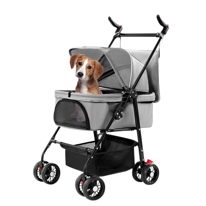 4 Wheels Pet Stroller Foldable Carrier Strolling Cart Travel Jogger Pet Stroller with Removable Liner Storage Basket for Dog Cat - Image 6