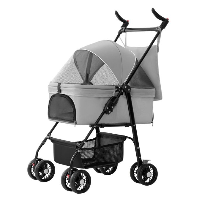 4 Wheels Pet Stroller Foldable Carrier Strolling Cart Travel Jogger Pet Stroller with Removable Liner Storage Basket for Dog Cat - Image 15