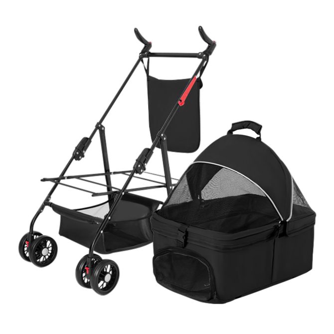4 Wheels Pet Stroller Foldable Carrier Strolling Cart Travel Jogger Pet Stroller with Removable Liner Storage Basket for Dog Cat - Image 5