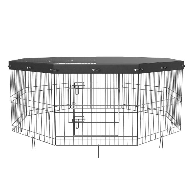 VEVOR Dog Playpen, 8 Panels Foldable Metal Dog Exercise Pen with Top Cover, 24" H Pet Fence Puppy Crate Kennel with Ground Stakes, Indoor Outdoor Dog Pen for Small Medium Pets, for Camping, Yard - Image 11