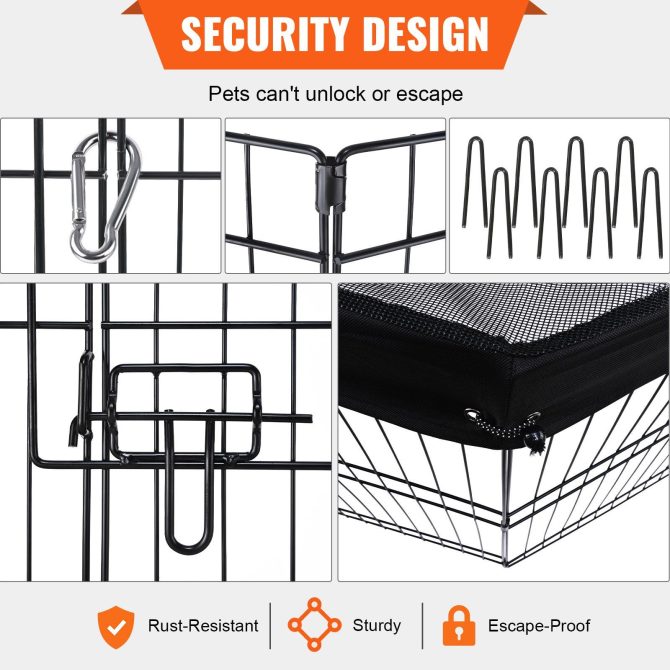 VEVOR Dog Playpen, 8 Panels Foldable Metal Dog Exercise Pen with Top Cover, 24" H Pet Fence Puppy Crate Kennel with Ground Stakes, Indoor Outdoor Dog Pen for Small Medium Pets, for Camping, Yard - Image 3