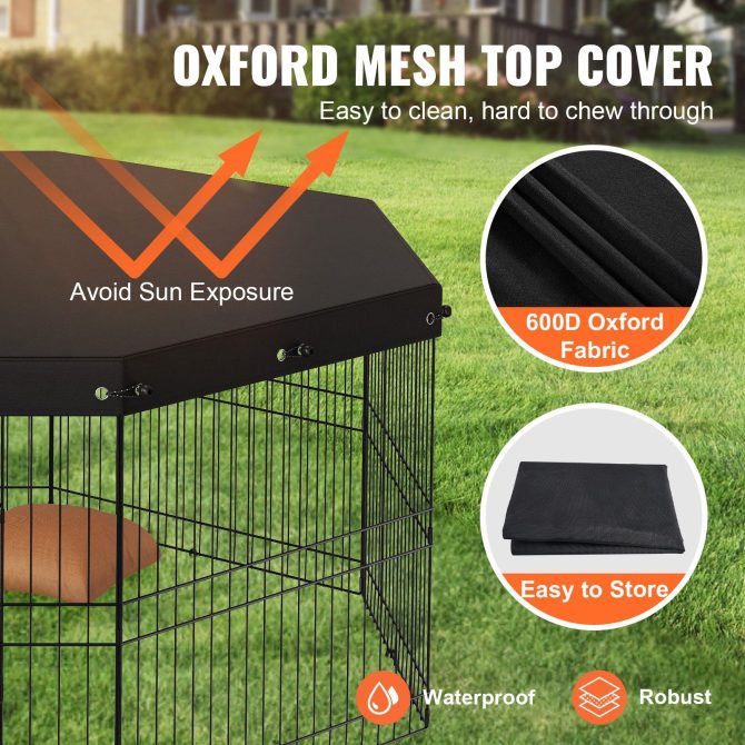 VEVOR Dog Playpen, 8 Panels Foldable Metal Dog Exercise Pen with Top Cover, 24" H Pet Fence Puppy Crate Kennel with Ground Stakes, Indoor Outdoor Dog Pen for Small Medium Pets, for Camping, Yard - Image 4