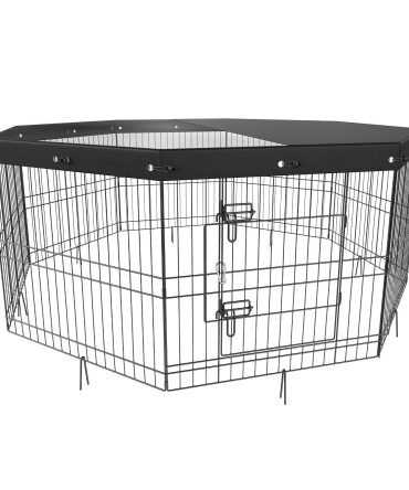 VEVOR Dog Playpen, 8 Panels Foldable Metal Dog Exercise Pen with Top Cover, 24" H Pet Fence Puppy Crate Kennel with Ground Stakes, Indoor Outdoor Dog Pen for Small Medium Pets, for Camping, Yard
