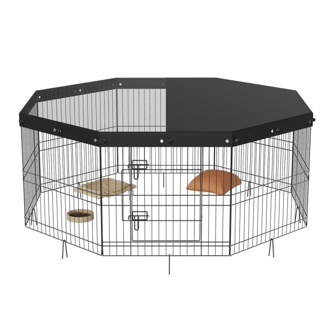 VEVOR Dog Playpen, 8 Panels Foldable Metal Dog Exercise Pen with Top Cover, 24" H Pet Fence Puppy Crate Kennel with Ground Stakes, Indoor Outdoor Dog Pen for Small Medium Pets, for Camping, Yard - Image 9