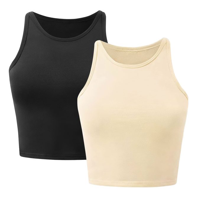 Women Sleeveless Cropped Tank Top High Neck Crop Racer Back Workout Top Machine Washable Summer - Image 40
