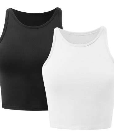Women Sleeveless Cropped Tank Top High Neck Crop Racer Back Workout Top Machine Washable Summer
