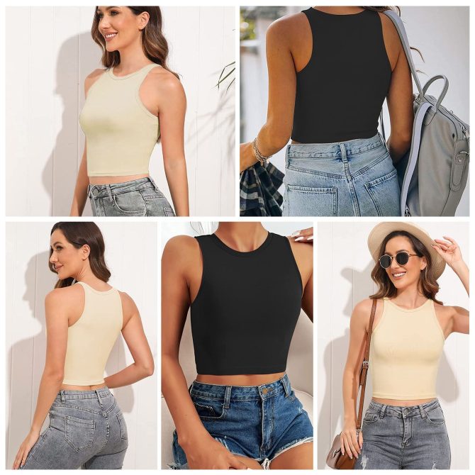 Women Sleeveless Cropped Tank Top High Neck Crop Racer Back Workout Top Machine Washable Summer - Image 22