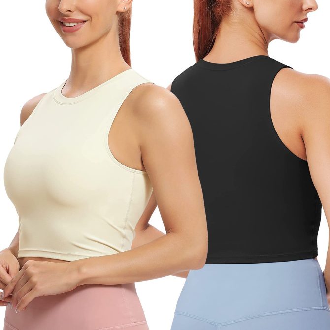 Women Sleeveless Cropped Tank Top High Neck Crop Racer Back Workout Top Machine Washable Summer - Image 23