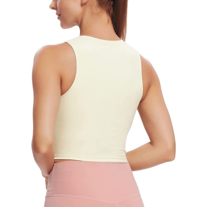 Women Sleeveless Cropped Tank Top High Neck Crop Racer Back Workout Top Machine Washable Summer - Image 25