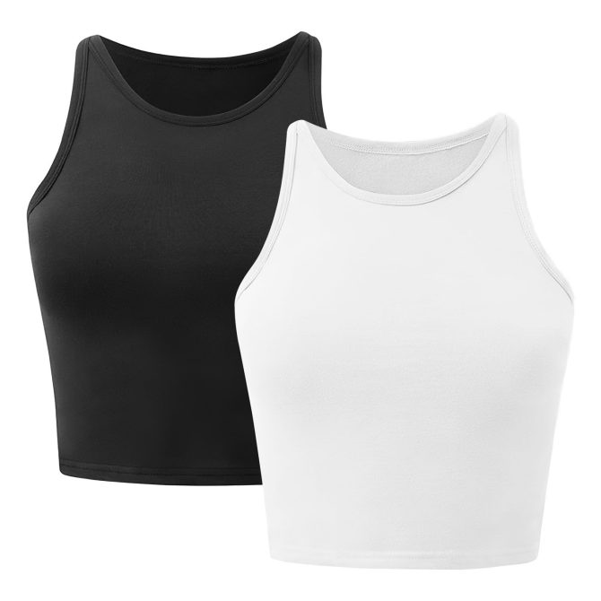 Women Sleeveless Cropped Tank Top High Neck Crop Racer Back Workout Top Machine Washable Summer - Image 10