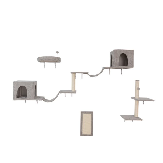 Wall-mounted Cat Tree, Cat Furniture with 2 Cat Condos House, 3 Cat Wall Shelves, 2 Ladder, 1 Cat Perch, Sisal Cat Scratching Posts and Pad - Image 3