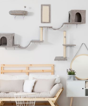 Wall-mounted Cat Tree, Cat Furniture with 2 Cat Condos House, 3 Cat Wall Shelves, 2 Ladder, 1 Cat Perch, Sisal Cat Scratching Posts and Pad