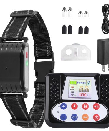 990FT Range Dog Wireless Fence Remote Training Collar IPX6 Waterproof Receiver with 0-9 Levels Beep Vibration Shock Mode 4 Channels Rechargeable Transmitter System