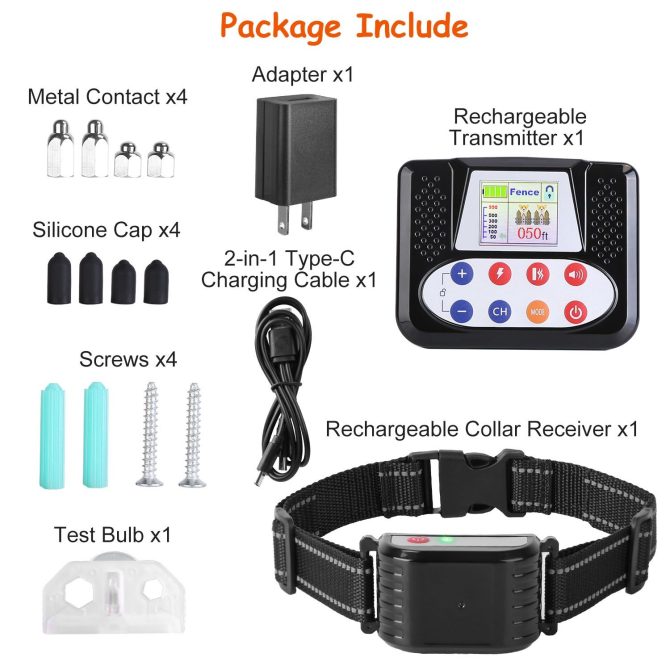 990FT Range Dog Wireless Fence Remote Training Collar IPX6 Waterproof Receiver with 0-9 Levels Beep Vibration Shock Mode 4 Channels Rechargeable Transmitter System - Image 8