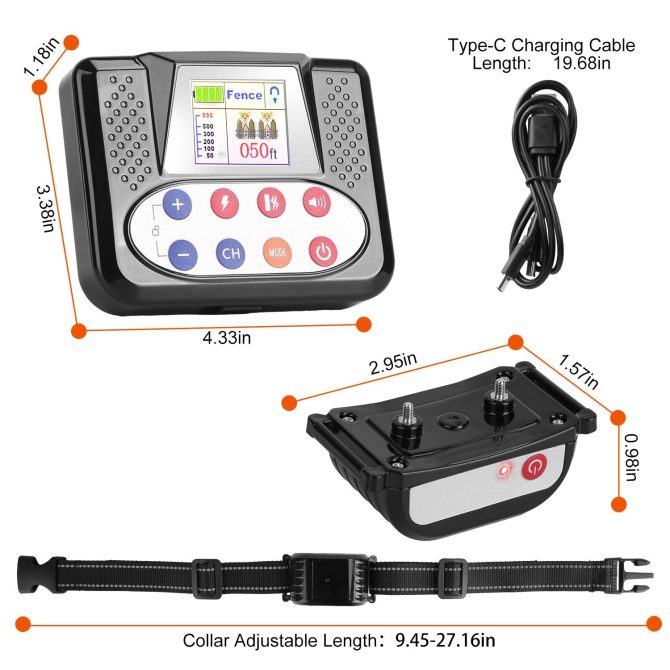 990FT Range Dog Wireless Fence Remote Training Collar IPX6 Waterproof Receiver with 0-9 Levels Beep Vibration Shock Mode 4 Channels Rechargeable Transmitter System - Image 9