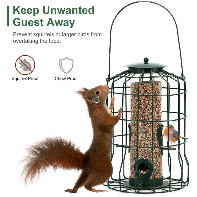 Outdoor Wild Bird Feeder Squirrel-Proof Chew-Proof Metal Hanging Seed Feeder with 4 Feeding Ports for Small Songbirds - Image 2
