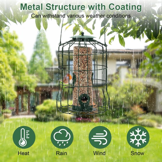 Outdoor Wild Bird Feeder Squirrel-Proof Chew-Proof Metal Hanging Seed Feeder with 4 Feeding Ports for Small Songbirds - Image 4